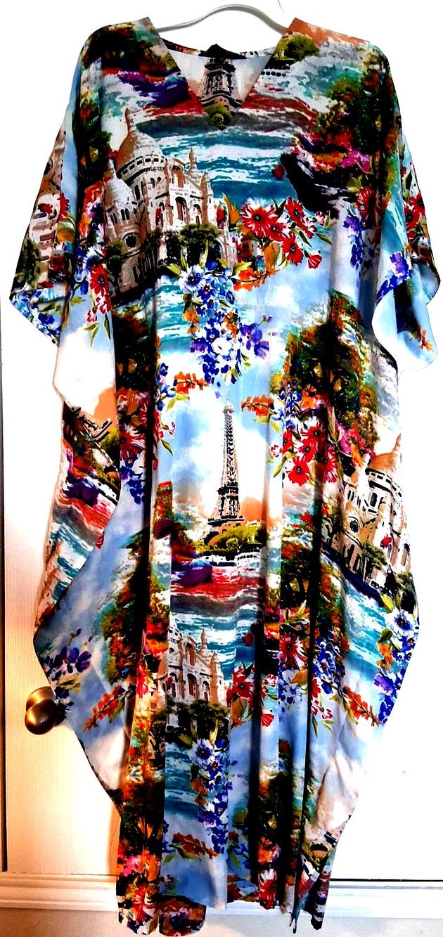 Riviera Sun Paris Scenic Art Caftan Kaftan Dress Free Plus Size Boho Maxi